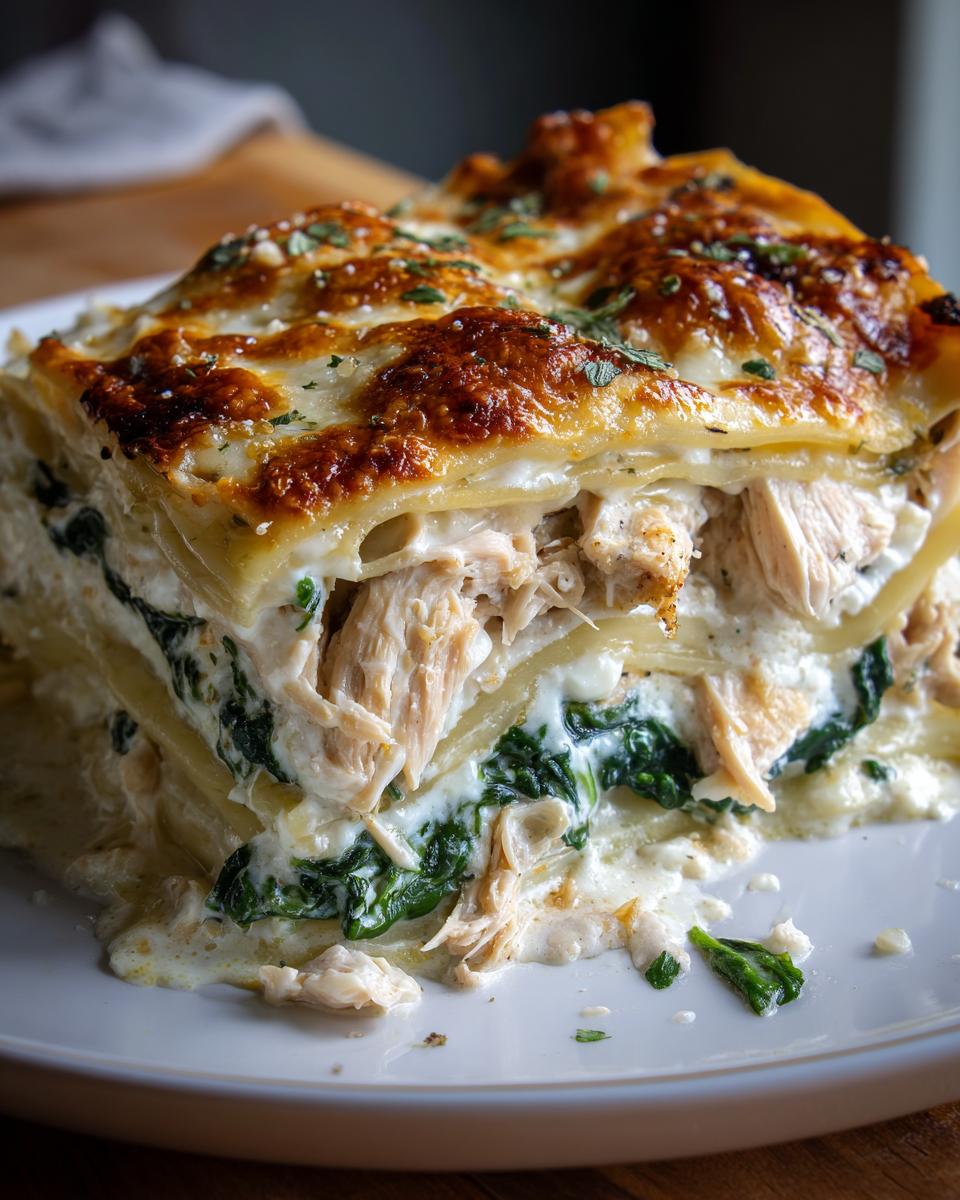 creamy chicken spinach lasagna white sauce - detail 1