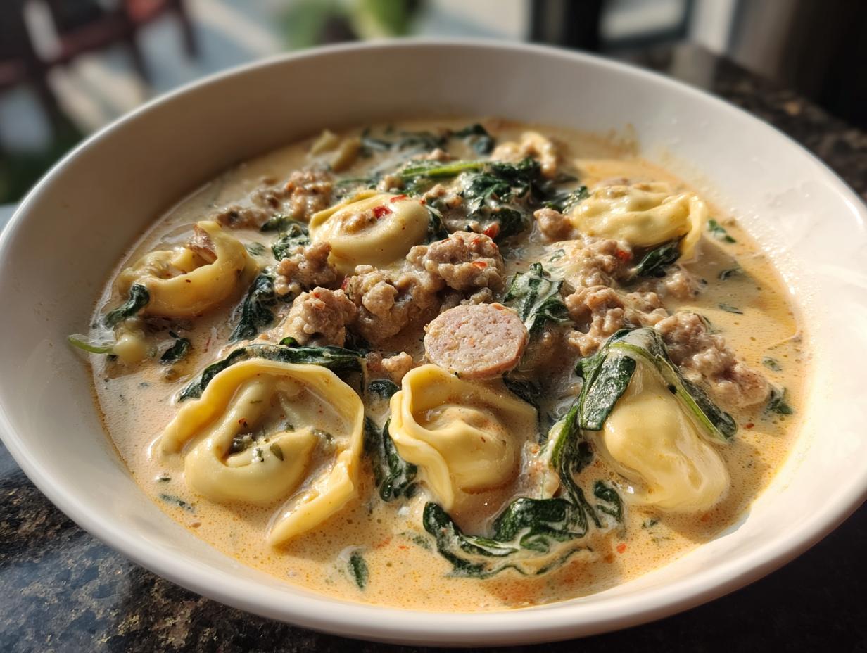 Unbelievable: 1 Soup Brings 4 Minutes of Bliss! 4 creamy tuscan tortellini soup sausage spinach - detail 1