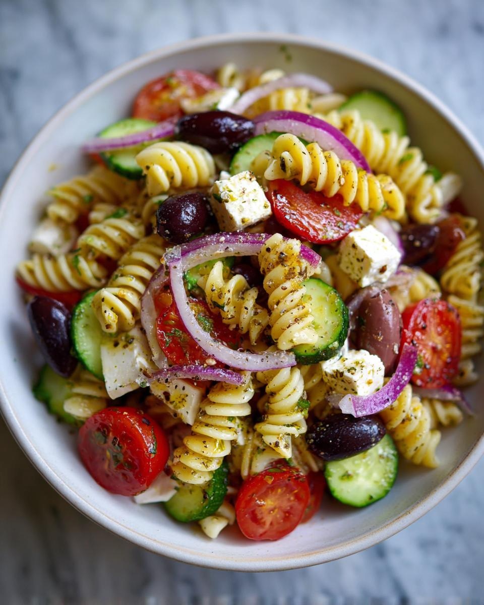 mediterranean pasta salad feta olives - detail 1