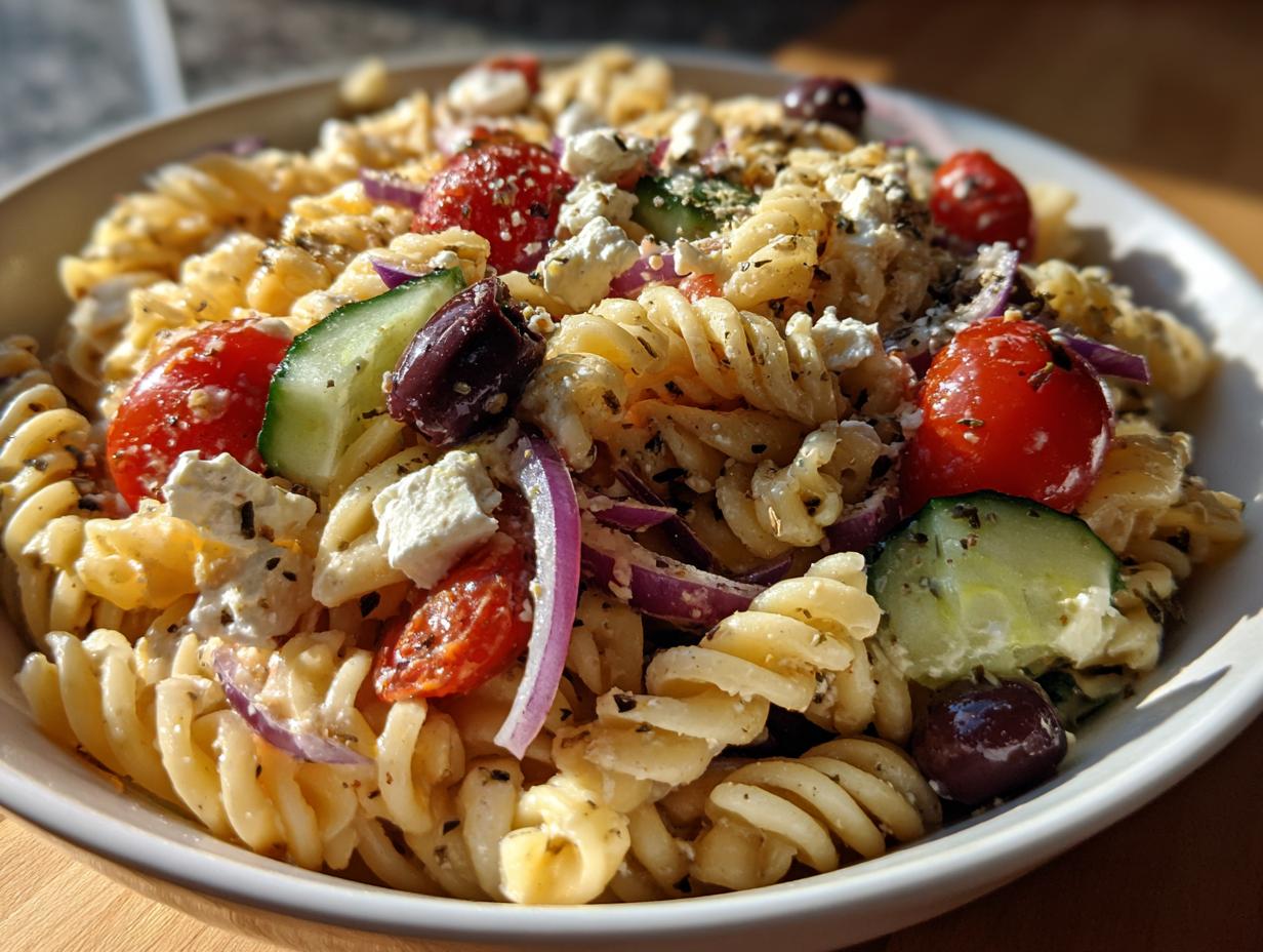 mediterranean pasta salad feta olives - detail 2