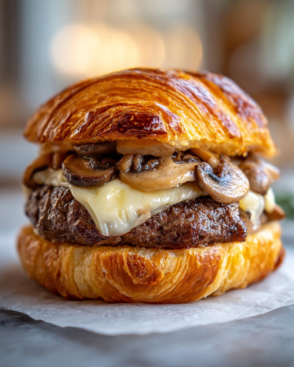 mushroom swiss smash burger croissant easy earthy - detail 1