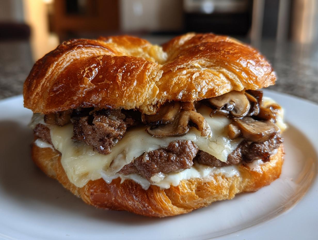 mushroom swiss smash burger croissant easy earthy - detail 2