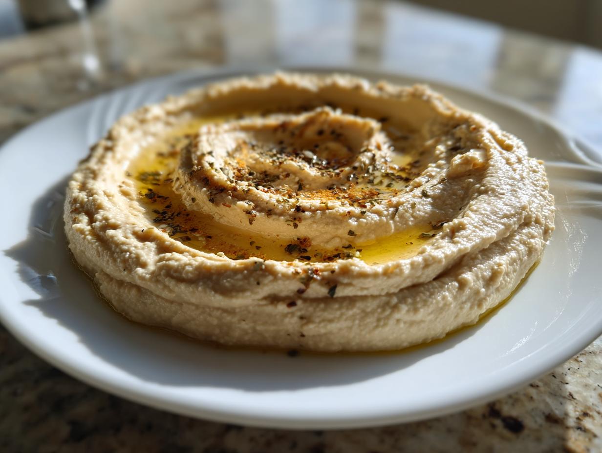 roasted garlic hummus recipe smooth oil - detail 2