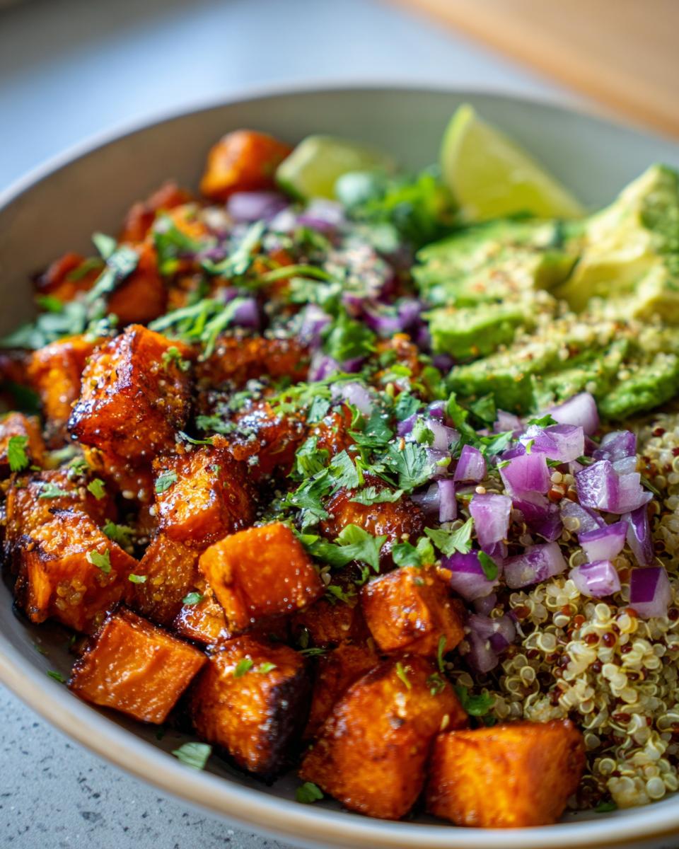 roasted sweet potato avocado quinoa bowl - detail 1