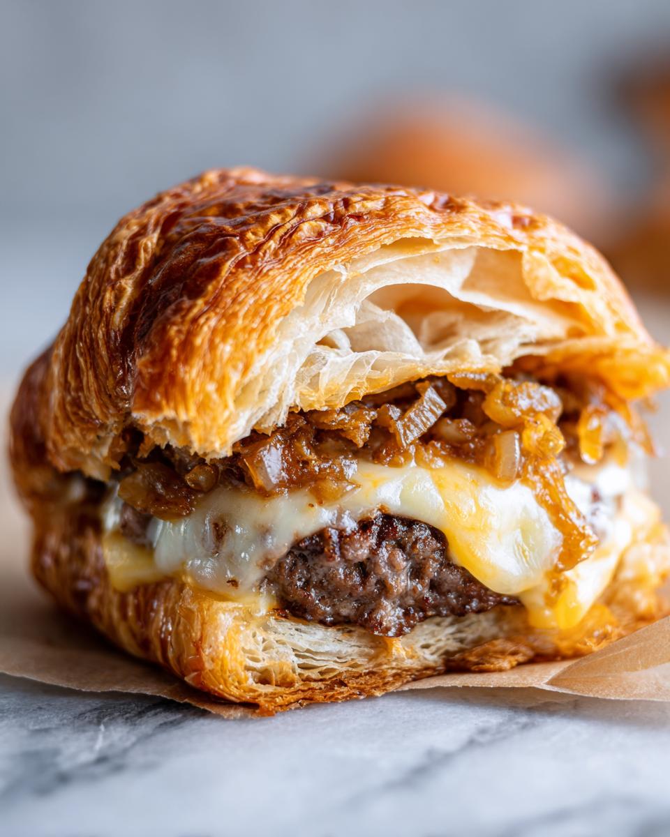 Unforgettable: 1 Smash Burger, 45-Minute French Onion Easy! 4 smash burger croissant caramelized onions French onion easy - detail 1