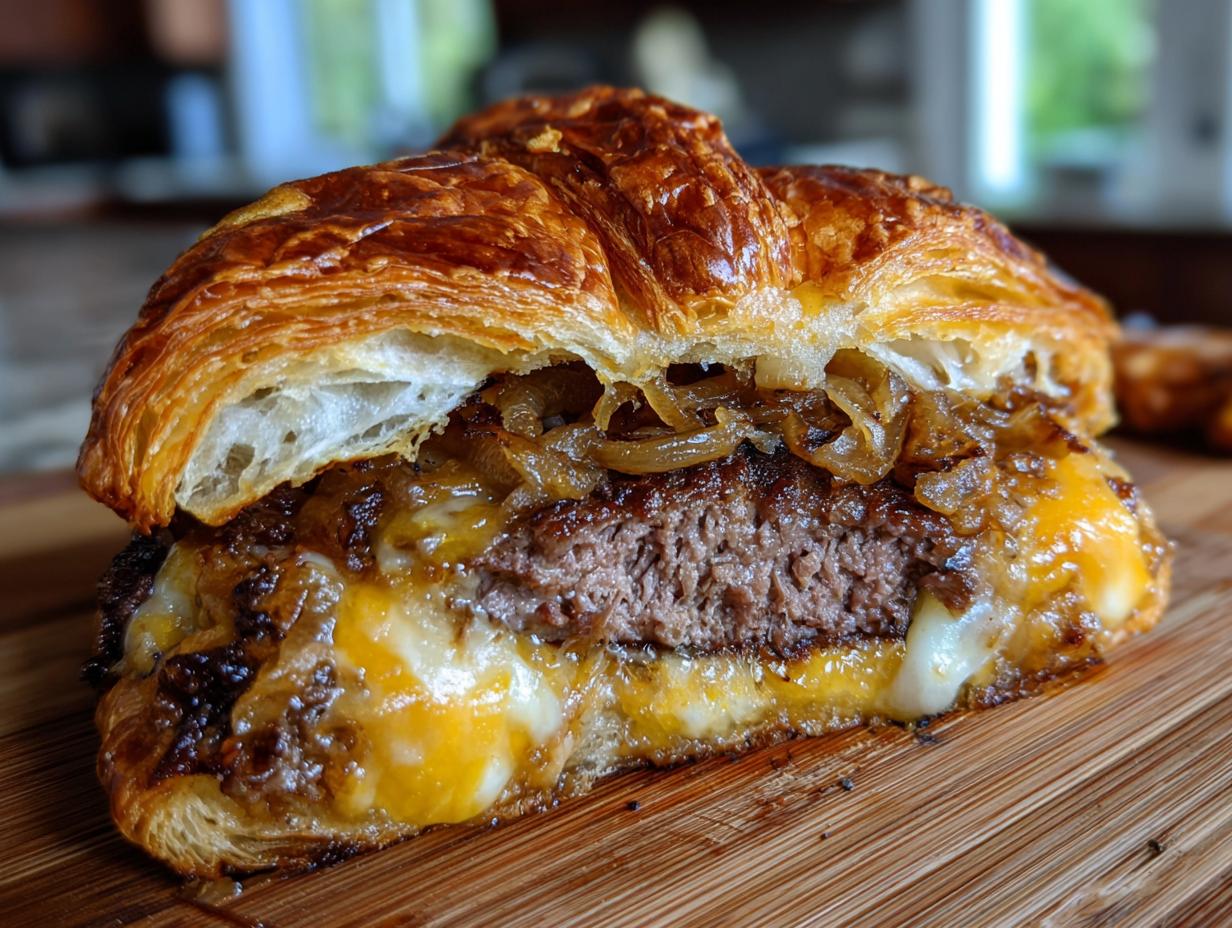 Unforgettable: 1 Smash Burger, 45-Minute French Onion Easy! 5 smash burger croissant caramelized onions French onion easy - detail 2