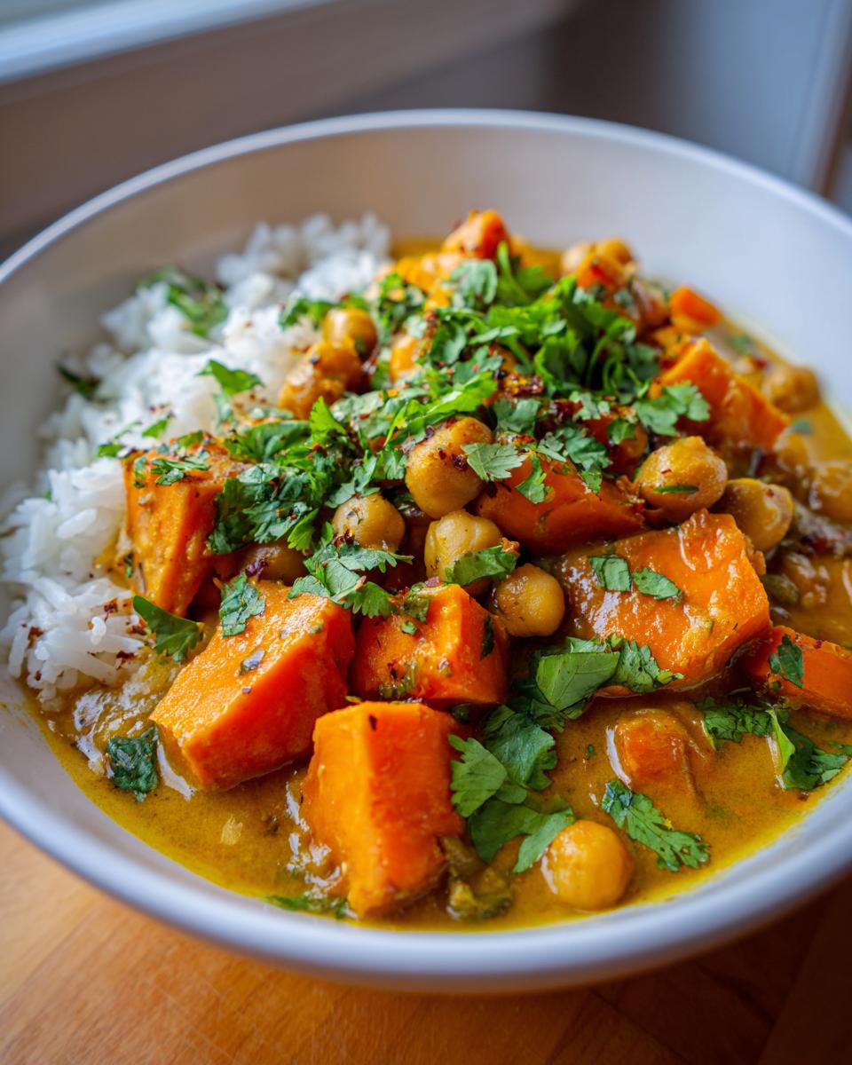 Delicious Sweet Potato Chickpea Coconut Curry in 25 Mins! 4 sweet potato chickpea coconut curry - detail 1