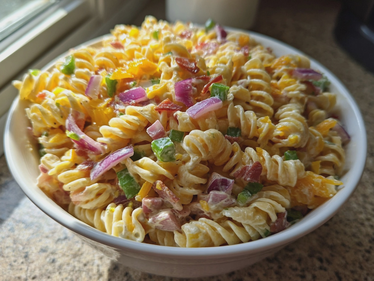 creamy pasta salad easy summer potluck recipe - detail 2