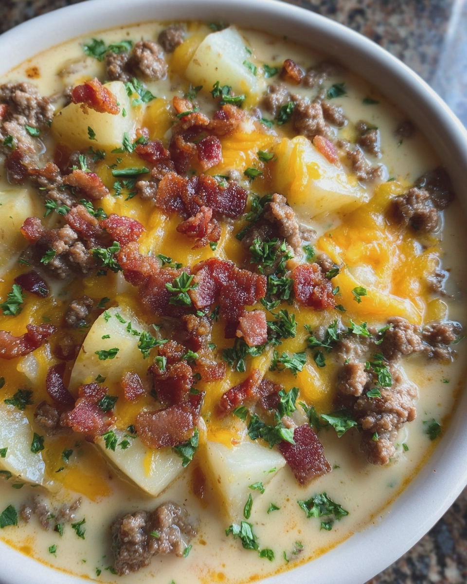 delicious hamburger potato soup easy creamy recipe - detail 2