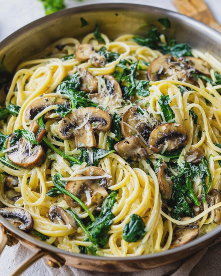 parmesan spinach mushroom pasta skillet easy dinner