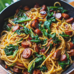 sticky honey garlic sausage pasta skillet sweet savory